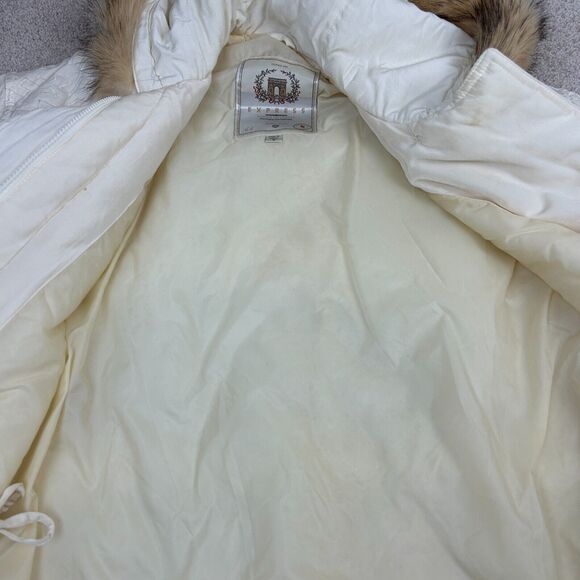 Vintage Express Badger Fur Trim Coat Womens Small Ivory Campagnie Internationale - Picture 8 of 15